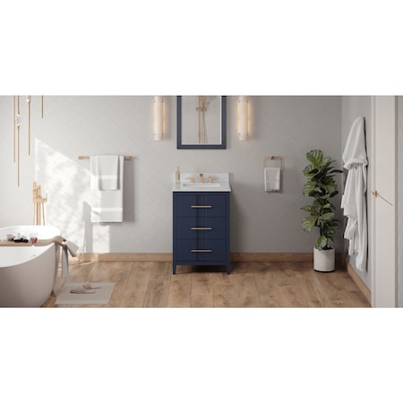 Jeffrey Alexander 24In. Hale Blue Katara Vanity, White Carrara Marble Vanity Top, Undermount Rectangle Bowl VKITKAT24BLWCR